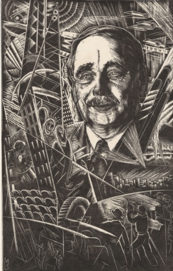 H.G. Wells; engraving by Stefan Mrozewski, 1935