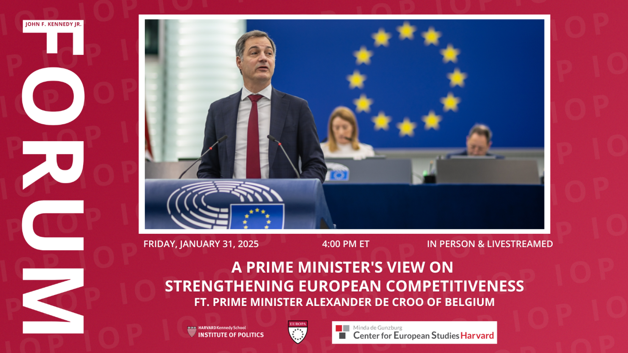 Poster of De Croo Speaking with EU Flag