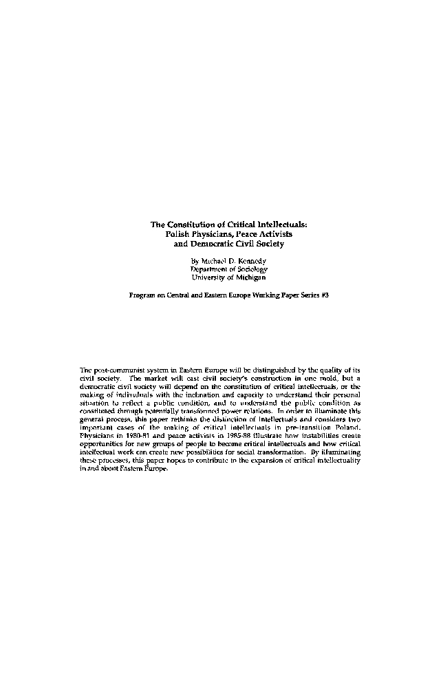 The Constitution of Critical Intellectuals: Polish Physicians, Peace Activists, & Democratic Civil Society