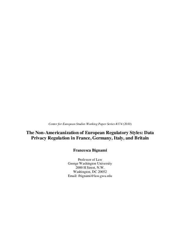 The Non-Americanization of European Regulatory Styles: Data Privacy Regulation in France, Germany, Italy, and Britain