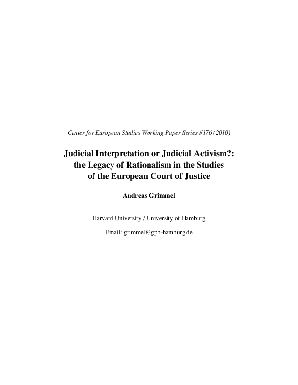 Judicial Interpretation or Judicial Activism?: the Legacy of Rationalism in the Studies of the European Court of Justice