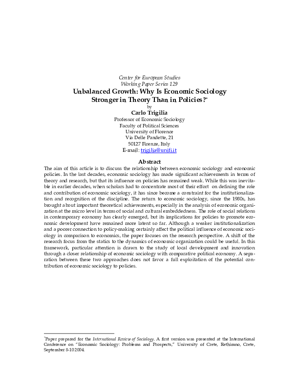 Unbalanced Growth: Why Is Economic Sociology Stronger in Theory Than in Policies?
