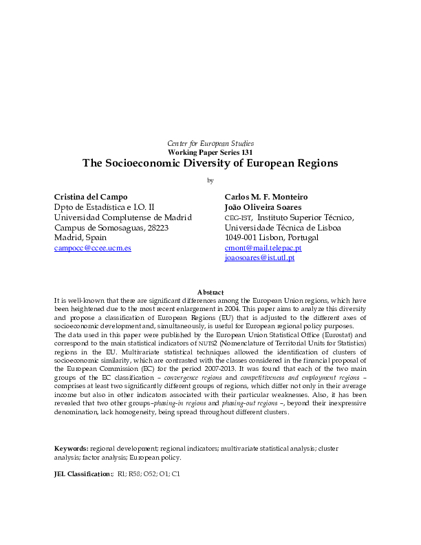 The Socioeconomic Diversity of European Regions