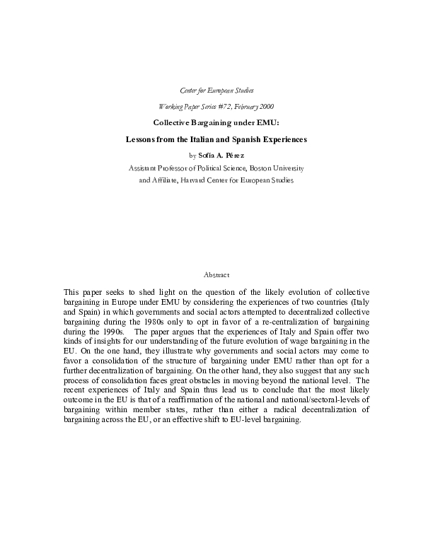 Collective Bargaining under EMU: Lessons from the Italian and Spanish Experiences