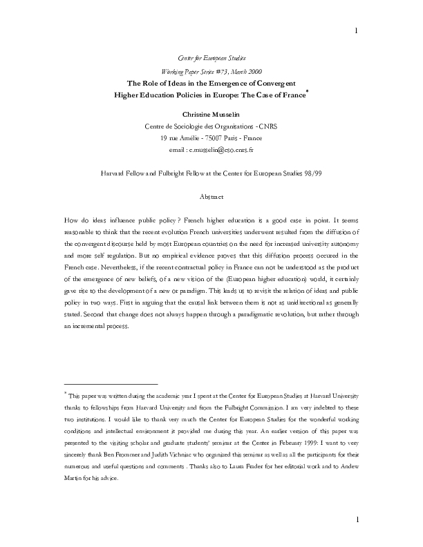 The Role of Ideas in the Emergence of Convergent Higher Education Policies in Europe: The Case of France